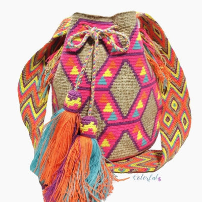 Hot Pink Diamonds Pattern Beach Tote Bag | Crossbody Summer Crochet Bag