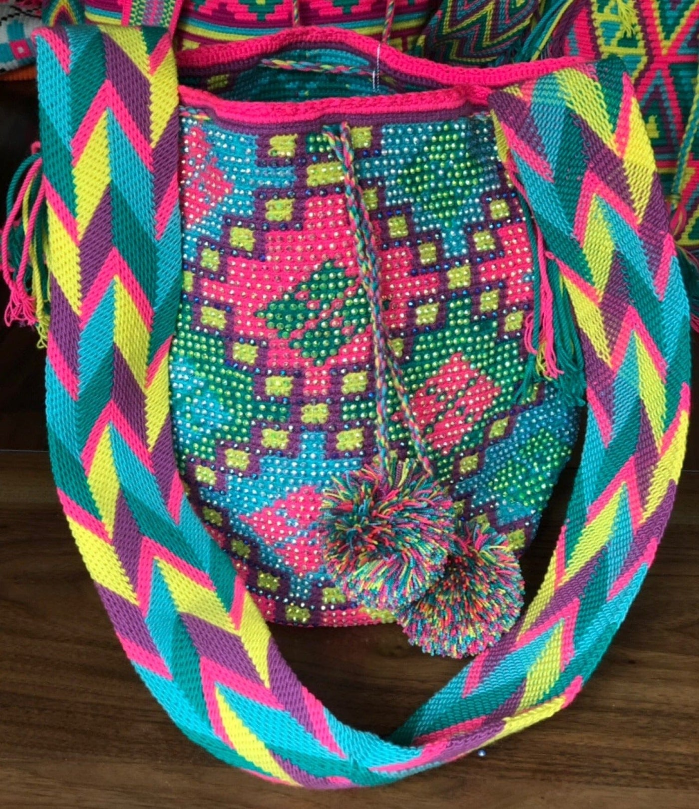 Crossbody Summer Bag with Crystals | Hot Pink-Yellow Bohemian Bag for summer | Colorful 4U