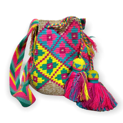 Summer Solstice Crochet Bags | Medium Medium-Crossbody Crochet Boho Bag - Traditional Wayuu Design 