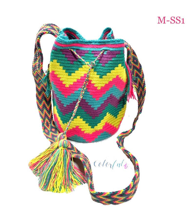 Chevron Summer Crossbody Crochet Bag - Wayuu Mochila - Bucket Boho Bag