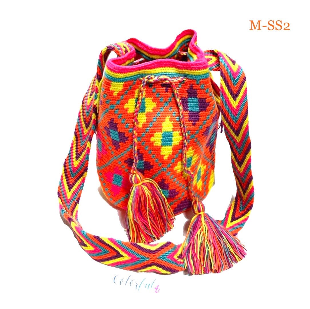 Orange Summer Crossbody Crochet Bag - Wayuu Mochila - Bucket Boho Bag