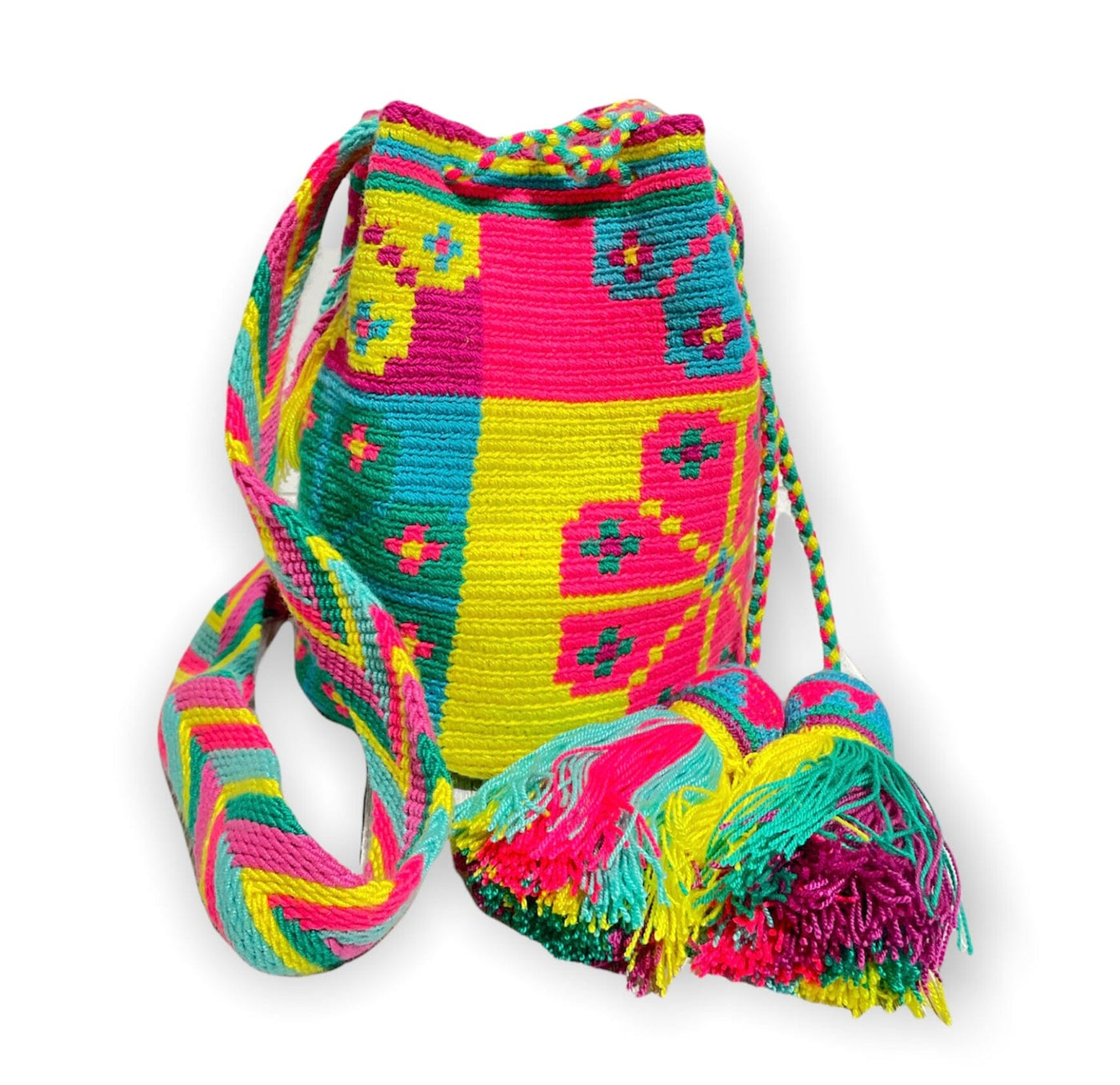 Summer Solstice Crochet Bags | Medium Medium-Crossbody Crochet Boho Bag - Traditional Wayuu Design SS9 Summer Garden 