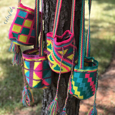 Pink-purple-Mini Crochet Bags - Authentic Wayuu Mochila Bag-Bohemian Crossbody Bag