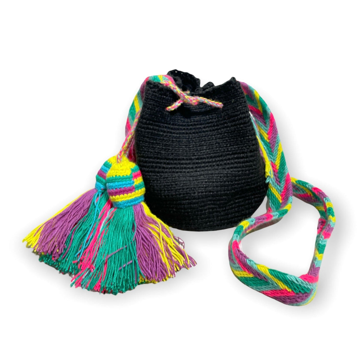 Black Mini Crochet Bags for summer | Small Wayuu Bags | Cute Crossbody Purse for girls | Colorful 4U