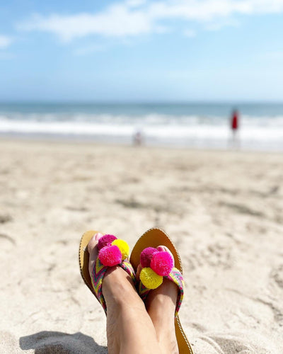 Summer Solstice Pom Pom Sandals - Summer Flip Flops Sandalias Wayuu Pom Pom 