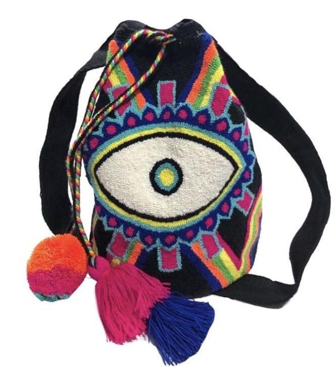Black tapestry evil eye bag