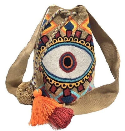 Camel EVIL EYE crossbody Bag. Bohemian Tapestry Bag