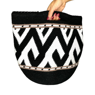 Large Clutch Bag | Black Crochet Clutch | Neutral Top Handle Purse by Colorful 4U