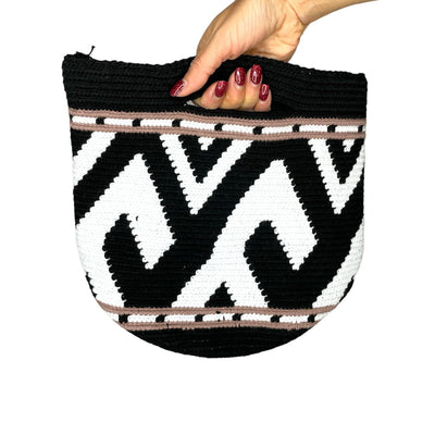 Medium Clutch Bag | Black Crochet Clutch | Neutral Top Handle Purse by Colorful 4U