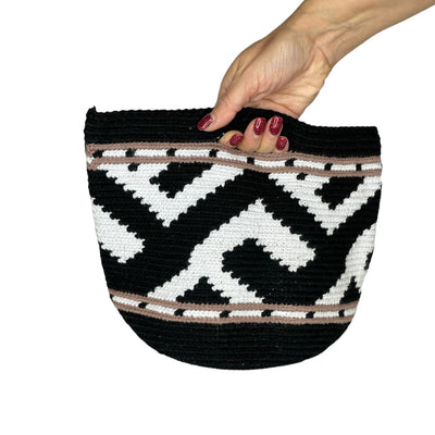 Small Clutch Bag | Black Crochet Clutch | Neutral Top Handle Purse by Colorful 4U