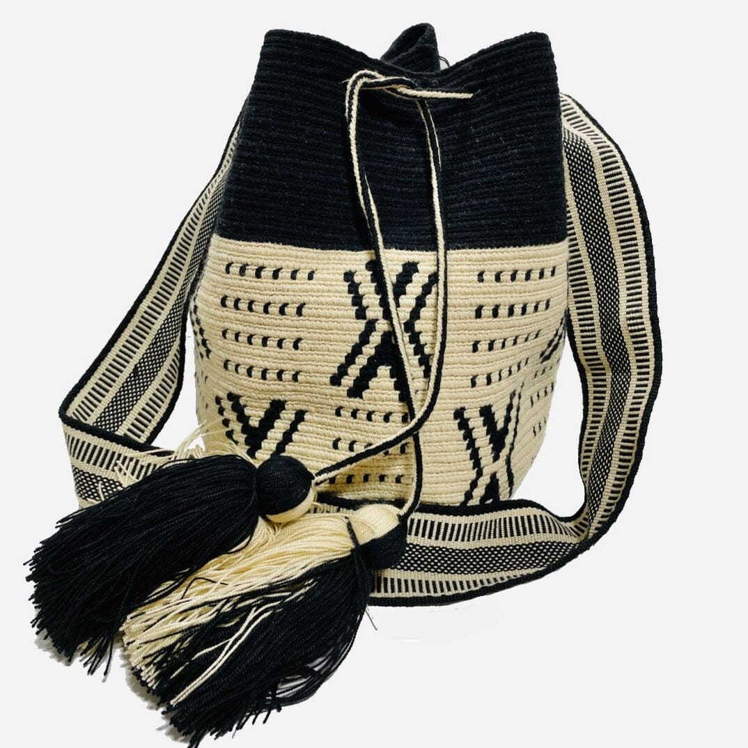 Black Crossbody Bag | Neutral Tones Casual Bag | Tribal Crochet Pattern | Colorful 4U