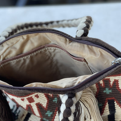 Inside view Tote Beach Bag | Tassel Boho Bag | Chevron Crochet Pattern | Colorful4U