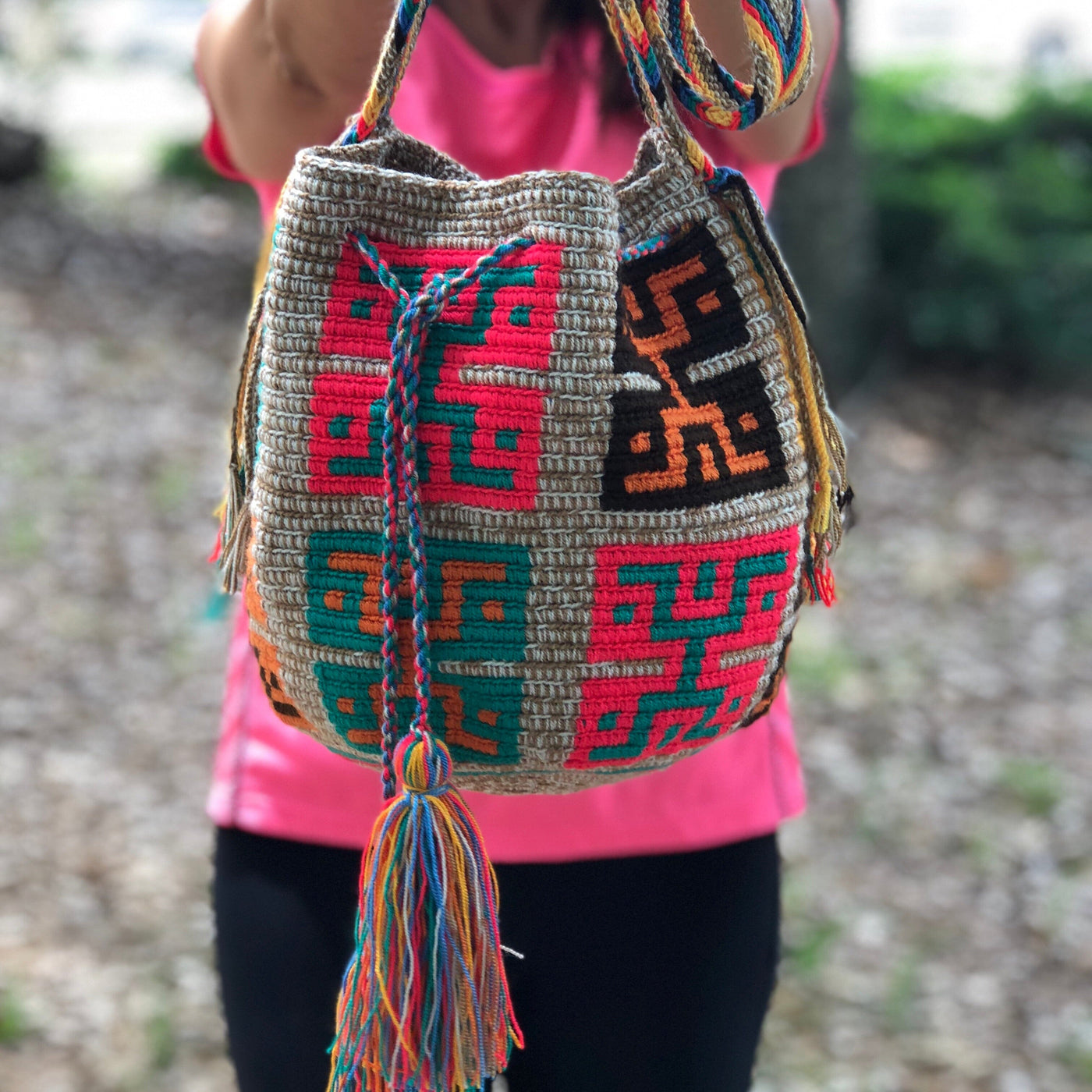 Tribal Medium Colorful Crochet Bag - Crossbody Boho Bag Medium-Crossbody Crochet Boho Bag - Traditional Wayuu Design 
