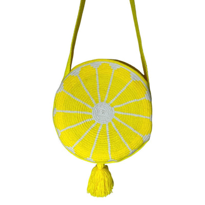 Yellow Lemon Pattern Trending Summer Bag | Boho Handbag | Rounded Tropical Purse | Colorful 4U 