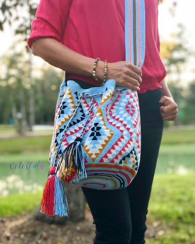 Sky Blue Premium Crochet Bags-Crossbody Boho Bag- Wayuu Bohemian Bag