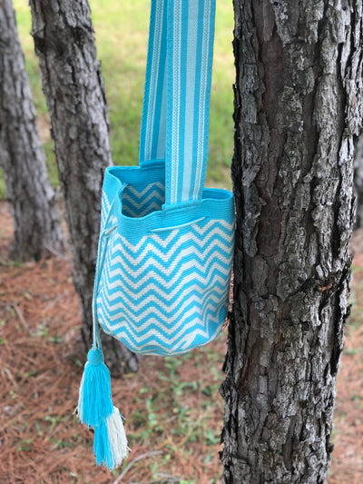 Blue Premium Crochet Bags -  Crossbody Boho Bag- Wayuu Bohemian Bag