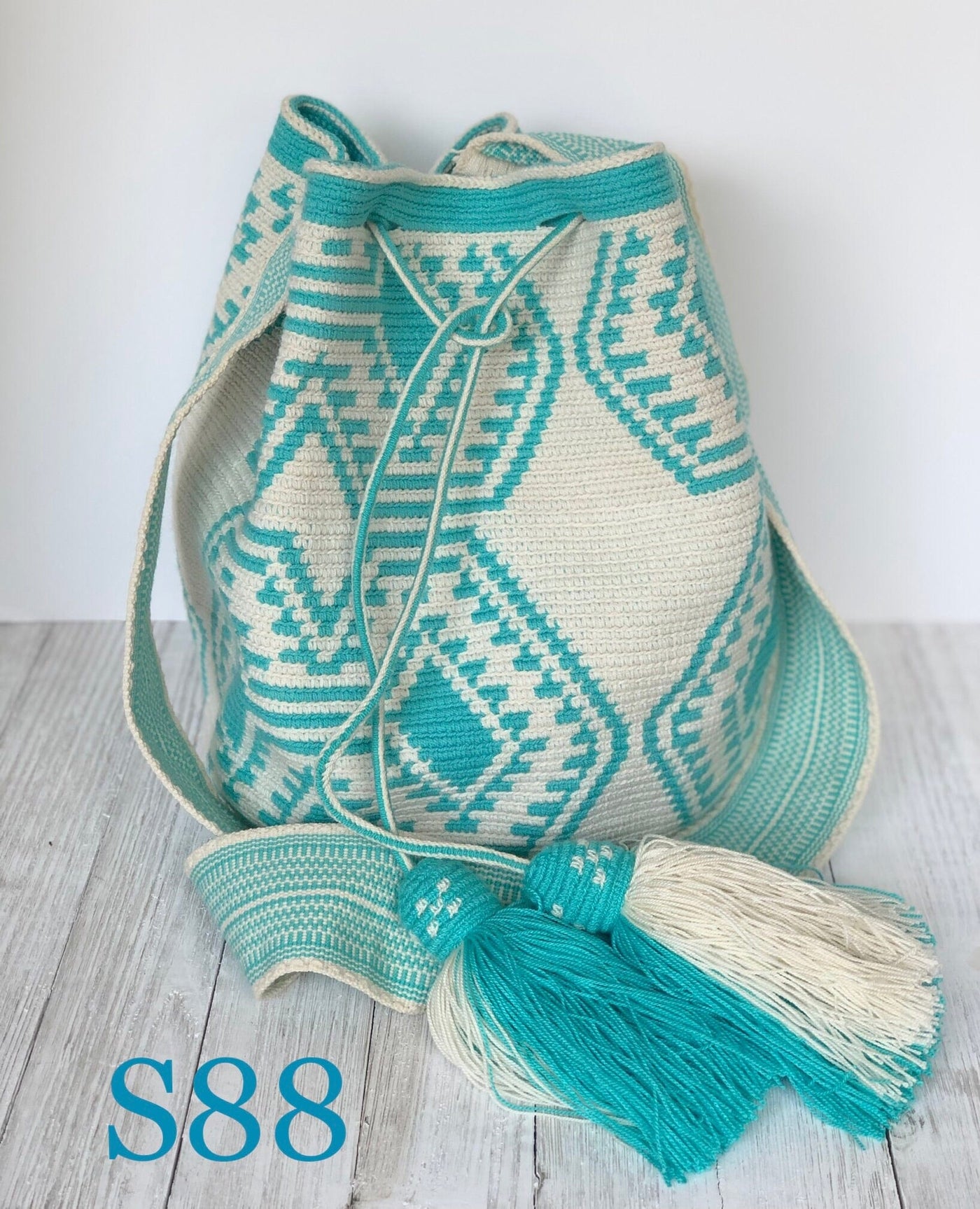 Turquoise BLUE Love | Special/Premium Crochet Bags - (L) Premium One thread Crochet Bag - Crossbody Boho Bag S88-Special Turquoise 