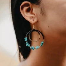 Wearing Turquoise Hoop Earrings Gold | Bohemian Style Teal Earrings  | Colorful 4U