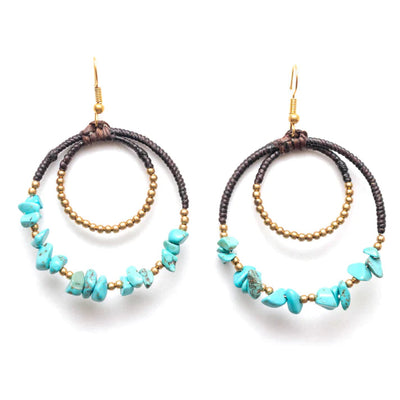 Turquoise Hoop Earrings Gold | Bohemian Style Teal Earrings  | Colorful 4U