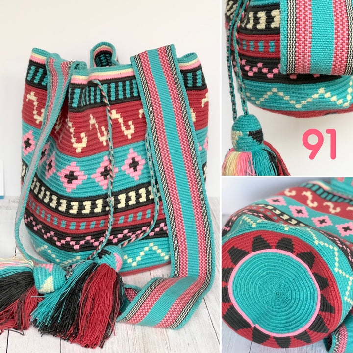 Handcrafted Teal Crochet Bag with Multicolor Strap Multicolor Wayuu Crochet Bag – Handmade Boho Statement – Wuitusu main image 4