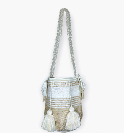 White/ Gold Crystal Bag | Rhinestone Crossbody Purse | Evening Handbag | Large Crochet Bag | Colorful 4U