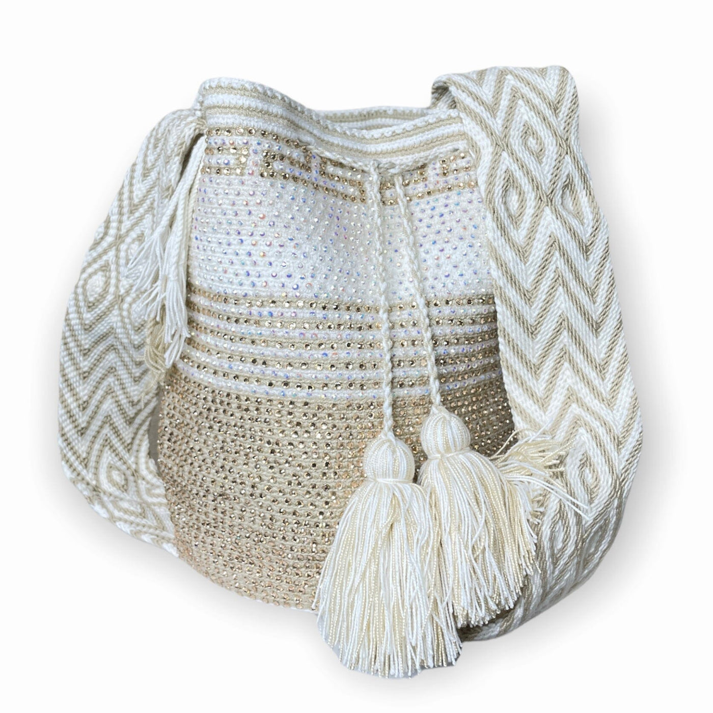White Crystal Bag | Rhinestone Crossbody Purse | Evening Handbag | Large Crochet Bag | Colorful 4U