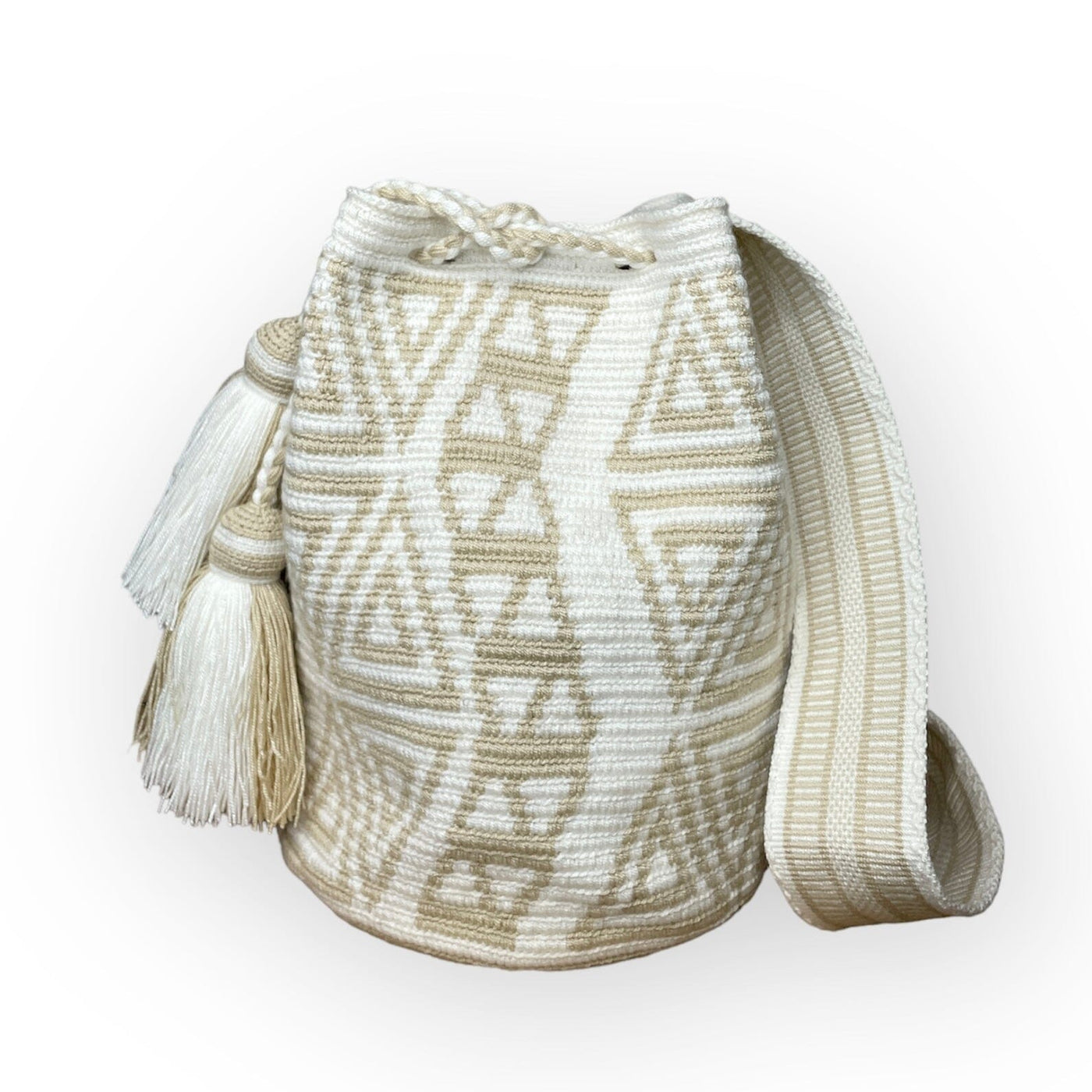 Triangle Pattern White Sands Large Bag | Neutral-White Crossbody Bohemian Bag | Summer Bag | Boho Beach Bag | Colorful 4U